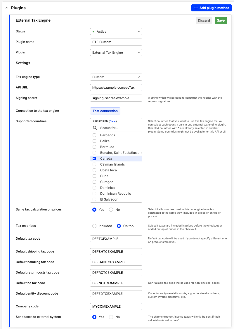 Plugin setup example